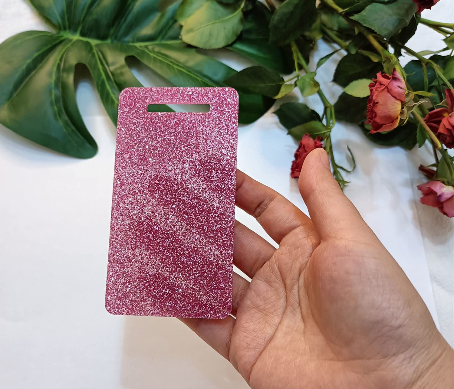 Photo 1 of 10pcs Acrylic Badge Buddy, ID Badge Holder - Medical, Teacher, Bank Glitter Badge Buddy - Pink Glitter (Vertical, DIY)