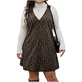 Floerns Women's Plus Size Leopard Tank Dress V Neck Sleeveless Fall Clothes Short Dresses