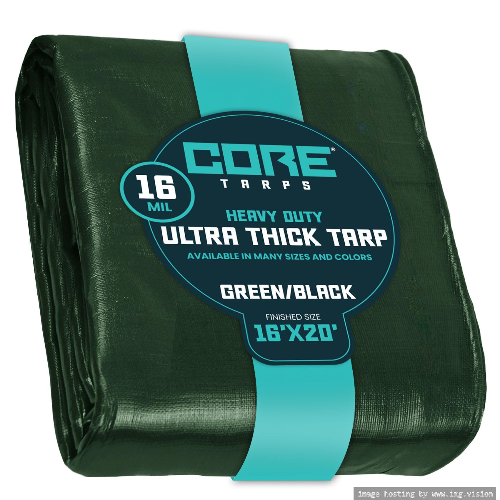 Core Tarps Extra Heavy Duty 16 Mil Tarp Cover, Waterproof, UV Resistant, Rip and Tear Proof, Poly Tarpaulin with Reinforced Edges for Roof, Camping, Patio, Pool, Boat (Green/Black 16′ X 20′) Image