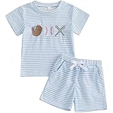 DSOKUHIB Toddler Baby Boy Girl Baseball Outfit Stripe Embroidery Short Sleeve T Shirt Tops Shorts Set Casual Summer Clothes