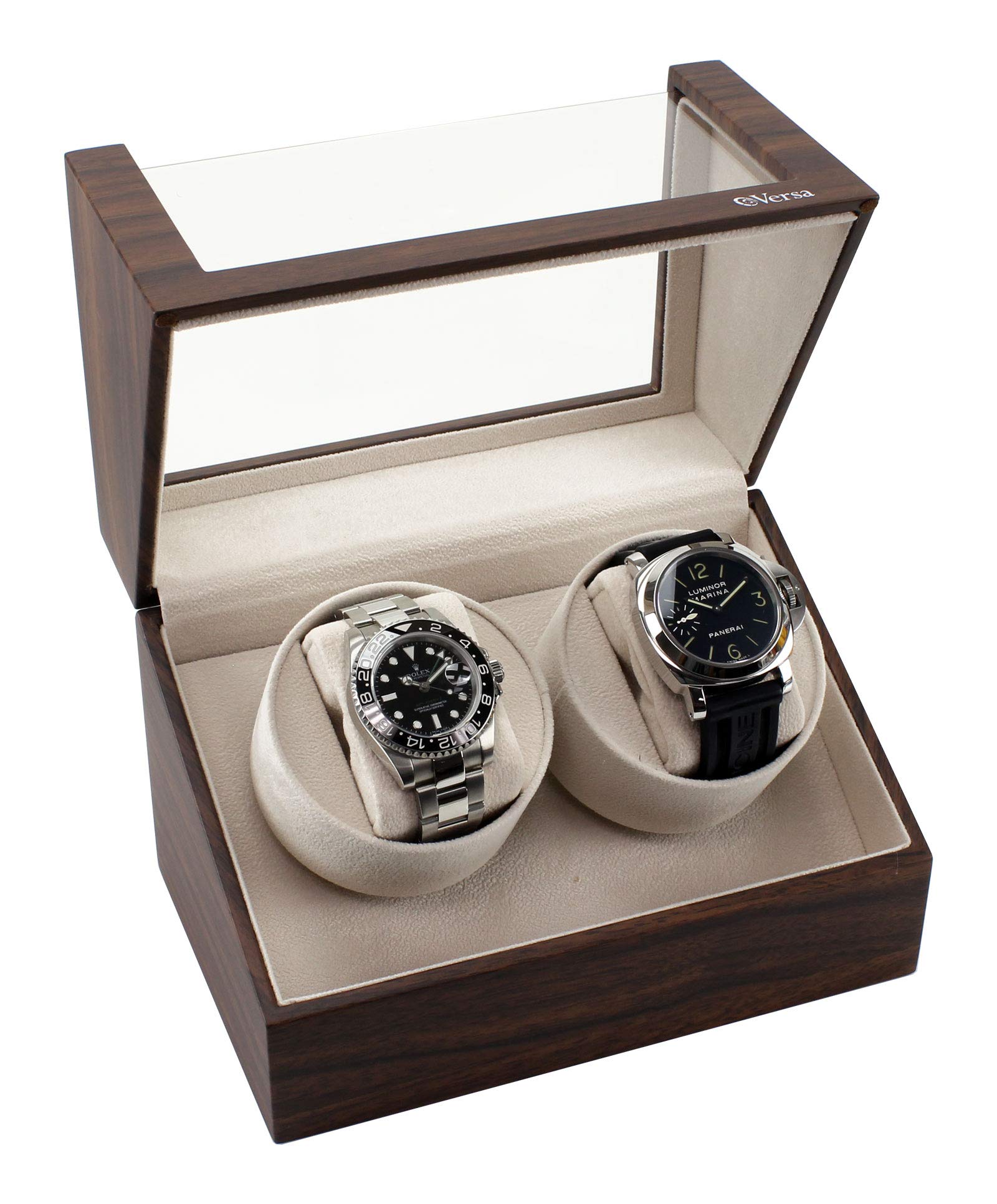 Versa Versa Double Watch Winder Elite Automatic Watch Winder - Ultra Quiet Japanese Motor - 12 Settings - Compatible with Rolex's, Omega, Breitling, Cartier, and More (Walnut)
