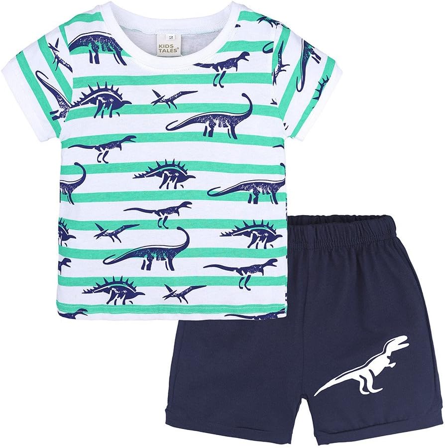 for 0-7 Years Old Boys Dinosaur Tops Striped Shirts + Shorts Pants Pajamas