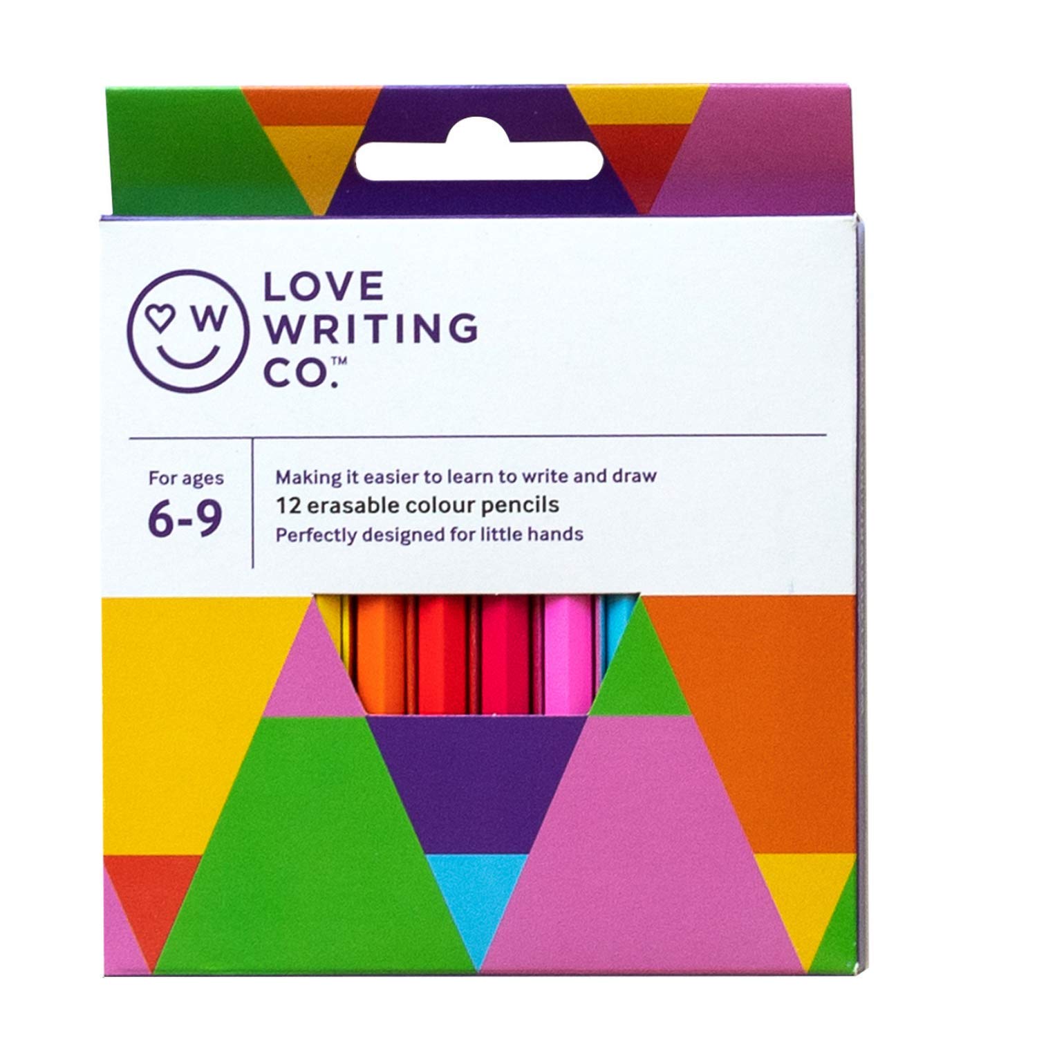 Love Writing Co. Kids Coloring Pencils | Age 6, 7, 8, 9 | Chunky Erasable Colored Pencils | Ergonomic Design for Children's Hands | Foster Learning, Creativity & Pencil Control - 12 Pack