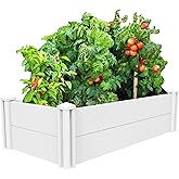[Qikdesign] 45''x22.5'' Raised Garden Bed Kit | Planter Box Outdoor for Grow Vegetables Flowers Herbs | Easy Vinyl Plastic Garden Planter Box with Grow Grid-White