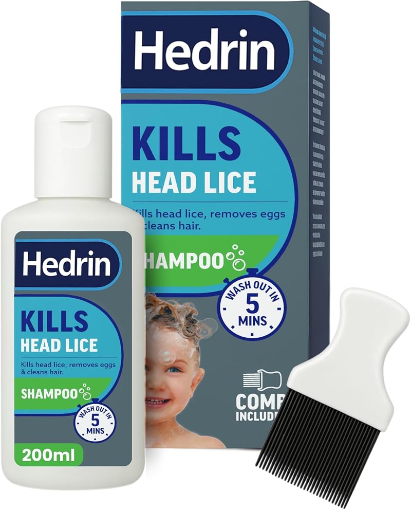 Hedrin Head Lice Shampoo & Comb Kit, 200ml, 8 Treatments, Clinically Tested