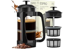 ESPRO P3 French Press Coffee Maker – Patented Double MicroFilter for Grit-Free Brew, High Heat Resistant thicker Borosilicate