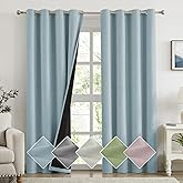 Melodieux 100% Blackout Curtains for Bedroom, Linen Textured Light Blue Black Out Curtains 84 Inch Long, Grommet Top Thermal Insulated Window Drapes for Living Room, 52" W x 84" L, 2 Panels