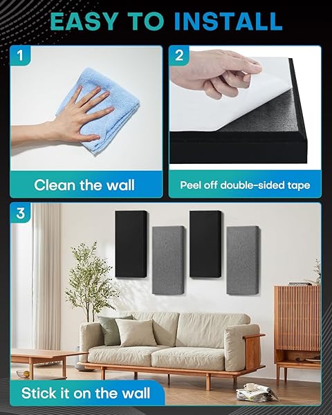 4PACK FIBERGLASS ACOUSTIC PANELS, SELF ADHESIVE SOUND PROOF FOAM PANELS FOR WALLS, SOUND DAMPENING PANELS FOR STUDIOS, OFFICE, HOME THEATER SOUNDPROOFING ABSORBING NOISE REDUCING, 23.6X11.8X2.5″ BLACK