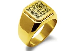 Tioneer Jewelry | Stainless Steel Letter Alphabet Initial Ring | Square Flat Top Ring for Men & Women | Stainless Steel Jewelry, (Black, Gold, Silver), Size 7-16