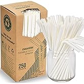 Bendable Paper Straws for Drinking, White, 7 3/4 inches, 250 Count - Great for Kids, Elderly, Home and Restaurant