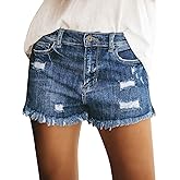 luvamia Jean Shorts Womens Mid Rise Stretchy Cut Off Frayed Denim Shorts Ripped Summer Casual Beach Vacation Clothes