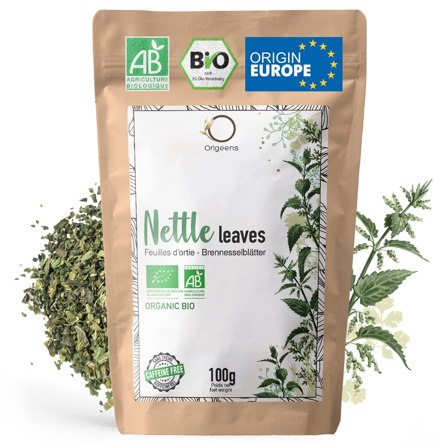 ORIGEENS ORGANIC NETTLE TEA 100g | Stinging nettle leaf, detox, draining and remineralising herbal tea