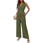 MEROKEETY Women's 2 Piece Outfits Summer 2026 Sleeveless Suit Vest Wide Leg Pants Business Work Casual Blazer Sets