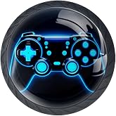 KikandKo 4 Pieces Drawer Knobs Gamer Controller Kitchen Cabinet Knobs Black Drawer Pulls Dresser Knobs, Glass Knobs for Kitchen Cabinet Hardware Bathroom 35MM