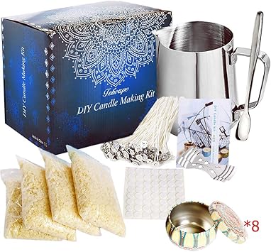 Saixuan Kit De Fabrication De Bougies De Cire Bricolage Diy Bougies 50 Meches De Bougie 1 Pot De Fabrication 8 Boites De Pots 56 Autocollants De Meche Et 2 Supports Amazon Fr Cuisine Maison