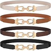 WERFORU 4 Pack Women Skinny Elastic Waist Belt Gold Buckle Stretchy Thin Belt for Jeans Dress