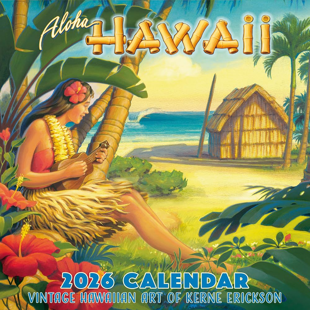 Photo 1 of Deluxe Wall Calendar 2026 Aloha Hawaii - Vintage Wall Art Décor of Kerne Erickson - 2026 Wall Calendar 12 Month by Pacifica Island Art