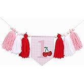 Cherry 1st Birthday High Chair Banner - Sweet One First Birthday Decorations for Girls, Cherry Sweet Yarn Tasse Highchair Banner