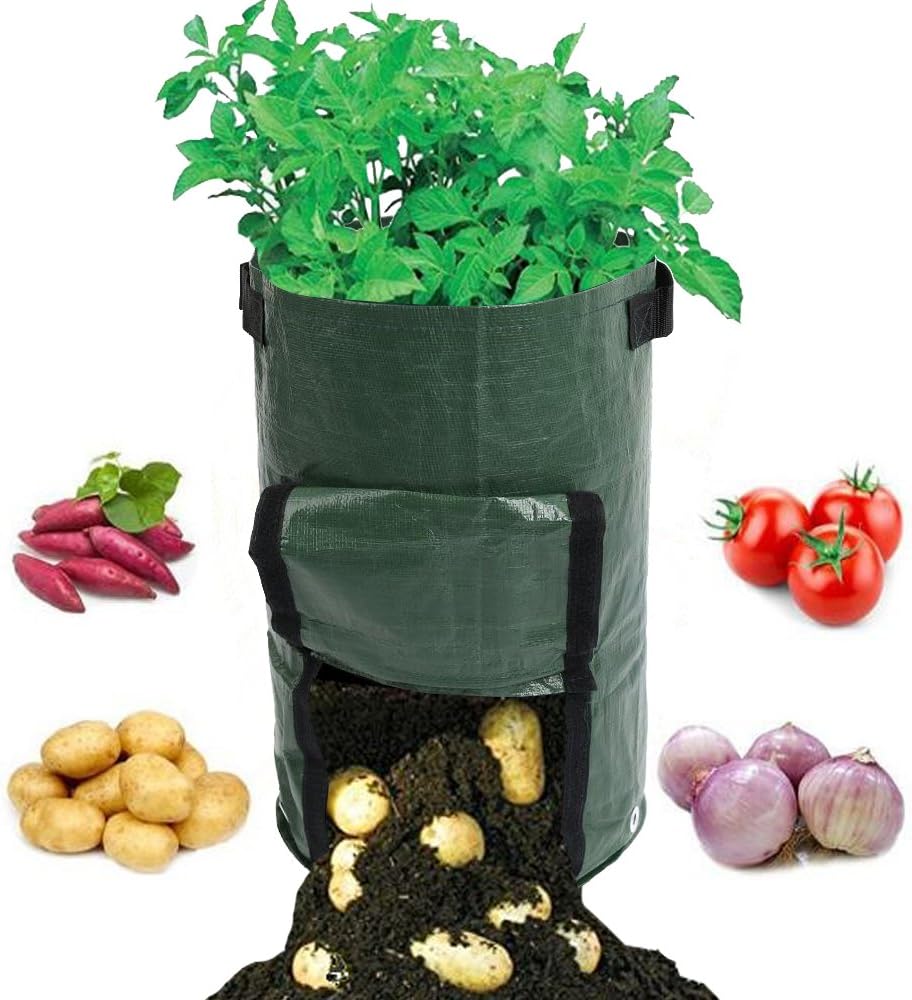 Potato Grow Bags 10 Gallon with Flap Indoor Outdoor Soil Plant Grow Bags Fabric Portable Durable Home Farm Planter PE Planting Big Bag Vegetable Carrot Onion Tomato Garden Growing Bags (1 Pack)