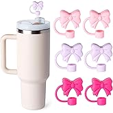 6PCS Bow Straw Toppers, Cute Straws Covers for Stanley 30&40 Oz Tumbler with Handle, 10mm Dust-Proof Drinking Straw Dispensers Straw Topper Cap for Girls Kids (Pink Bow)