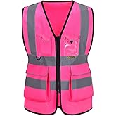 PACIFIC PPE Working Safety Vest for Women, High Visibility Construction Vest with Reflective Strips, Meet ANSI/ISEA Standard, Pink, Large