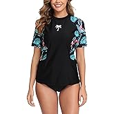 Halcurt Women's Short Sleeve Swim Shirt Rash Guard Swimsuit Top Only UPF50+ Sun Protection Bathing Suit