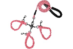 Y-ANNJYA Dog Double Leashes,Rope Bungee Three Leash with Padded Handle Removable for 3 Dogs,Tangle-Free, Padded Handles, 360° Swivel Control (Pink, 3 Way)