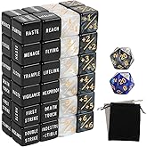 50 Pieces Engraved Version Abilities Keywords Counter Dice Set with Black Creature Stat Buff Tokens for Magic The Gathering,