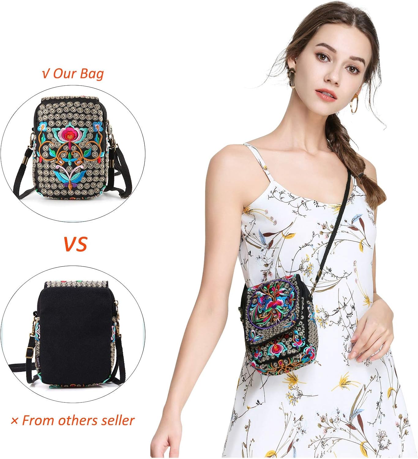 Goodhan Vintage Handmade Women Mini Crossbody Bag Cellphone Pouch Small Handbag Coin Purse, Style 01: Basic Version - Image 3