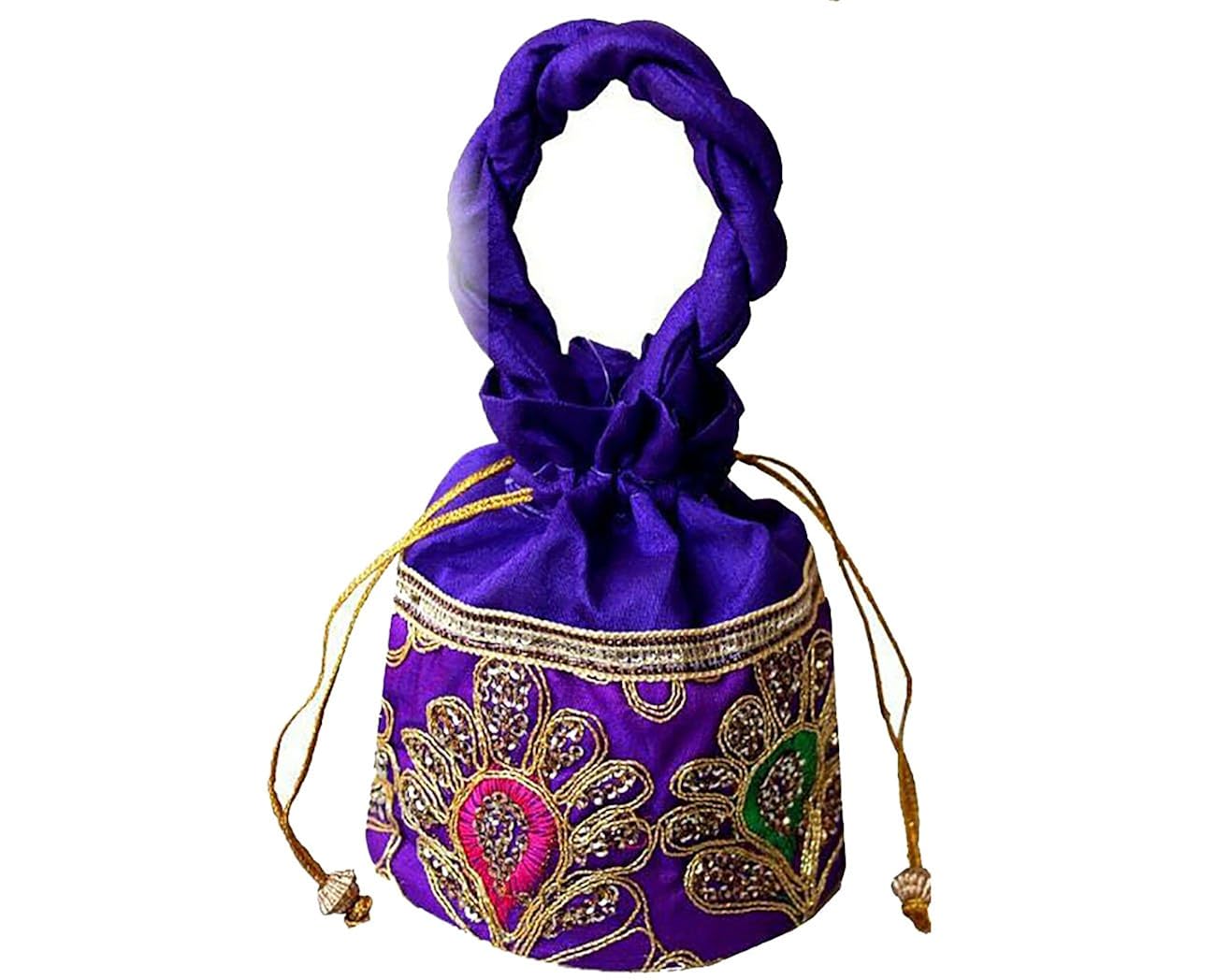 dms retail silk multicolour women's embroidered potli bag (pack of 5)