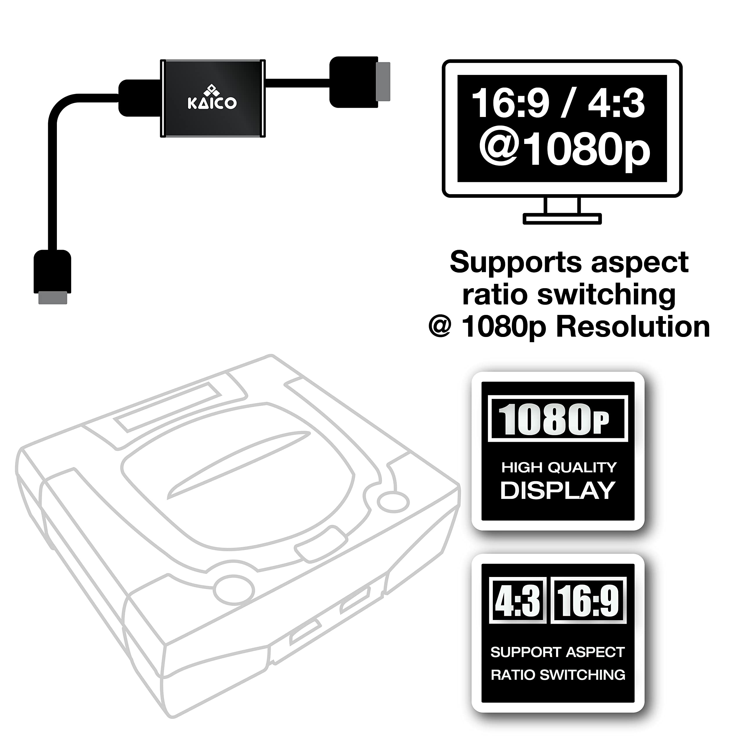 Kaico SEGA Saturn 1080p HDMI Adapter - for use with Sega Saturn - Supports S Video Output – Supports PAL and NTSC Consoles – Aspect Ratio Switch for 16:9 or 4:3