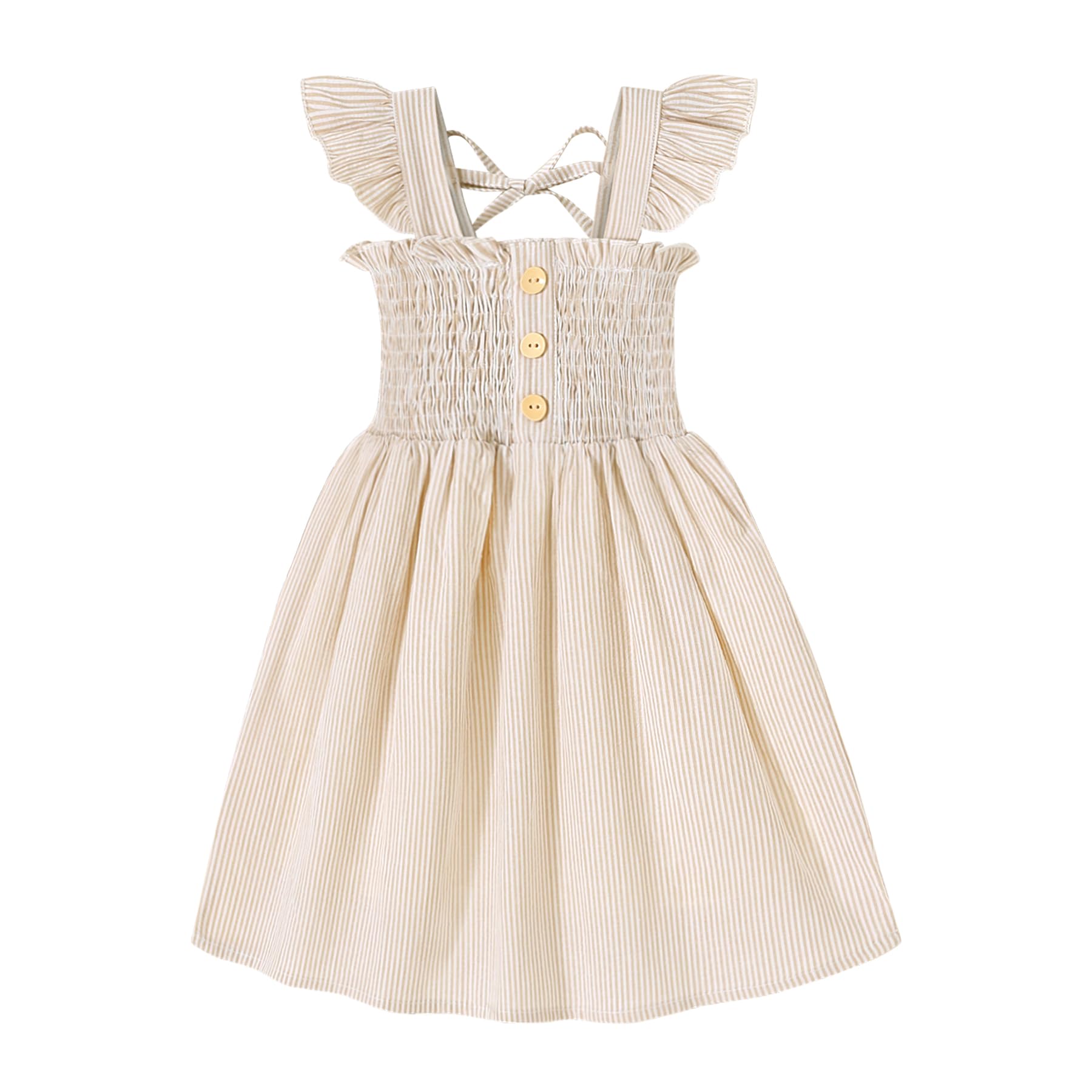 Photo 1 of JEELLIGULAR Toddler Dress Ruffle Sleeveless Button Down Denim Dress for Toddler Girl Dress Summer Beach Casual A-line Sundress(Apricot Stripes,2-3T)…