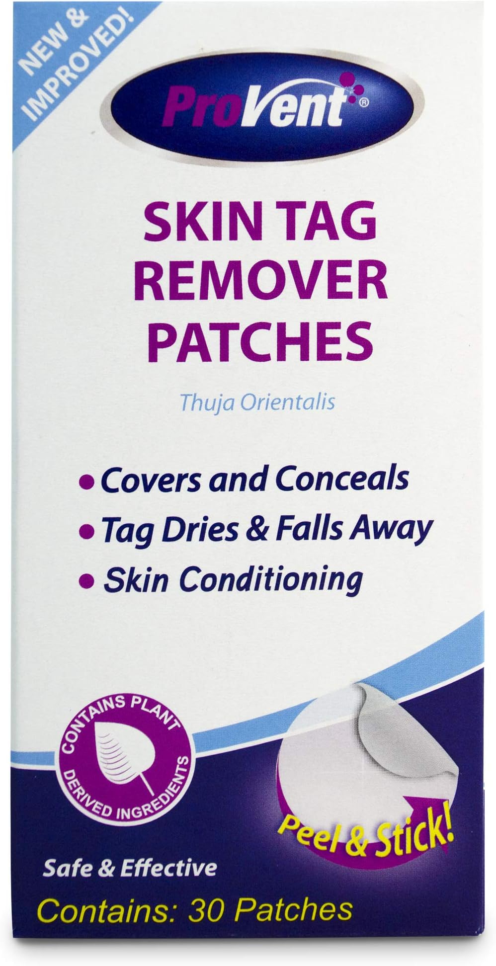 Provent Skin Tag Remover Patches, 30 Count, NEW AND IMPROVED FORMULATION, Homeopathic Medicated Patch, Dries Tags and falls away. Covers and conceals skin tags 100% Natural Ingredients.
