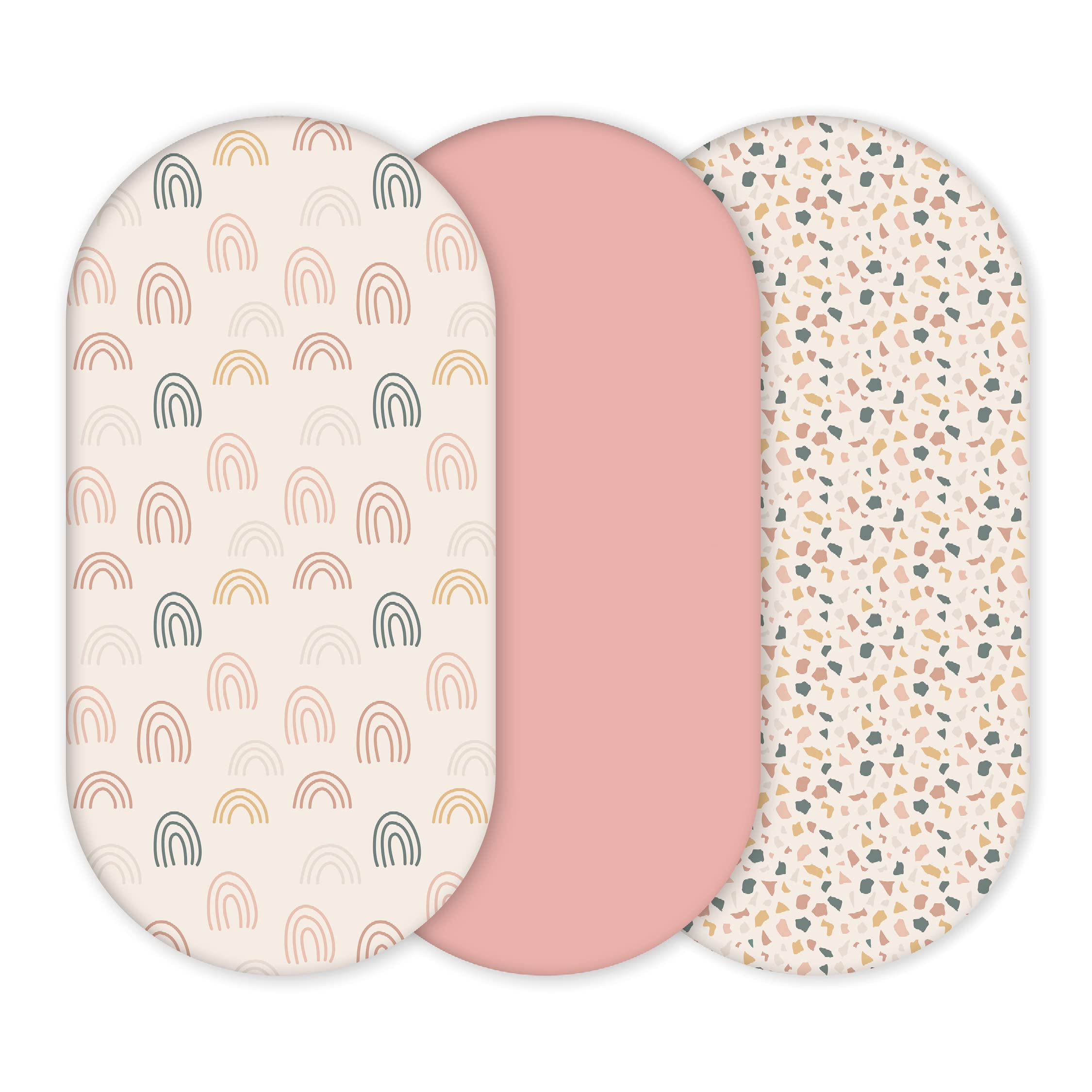 YUNIOO™ 3 Pack Fitted Bassinet Sheets, Moses Basket Fitted Sheets also for Stroller, Crib, Pram, Baby Changing Basket and Changing Pad Cover. 100% Soft Cotton Fits Different Mattresses. 80 x 40 cm