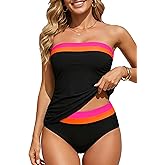 Daci Bandeau Tankini Swimsuits for Women - Two Piece Ruched Tummy Control Bathing Suit Strapless Swimwear with Bottom