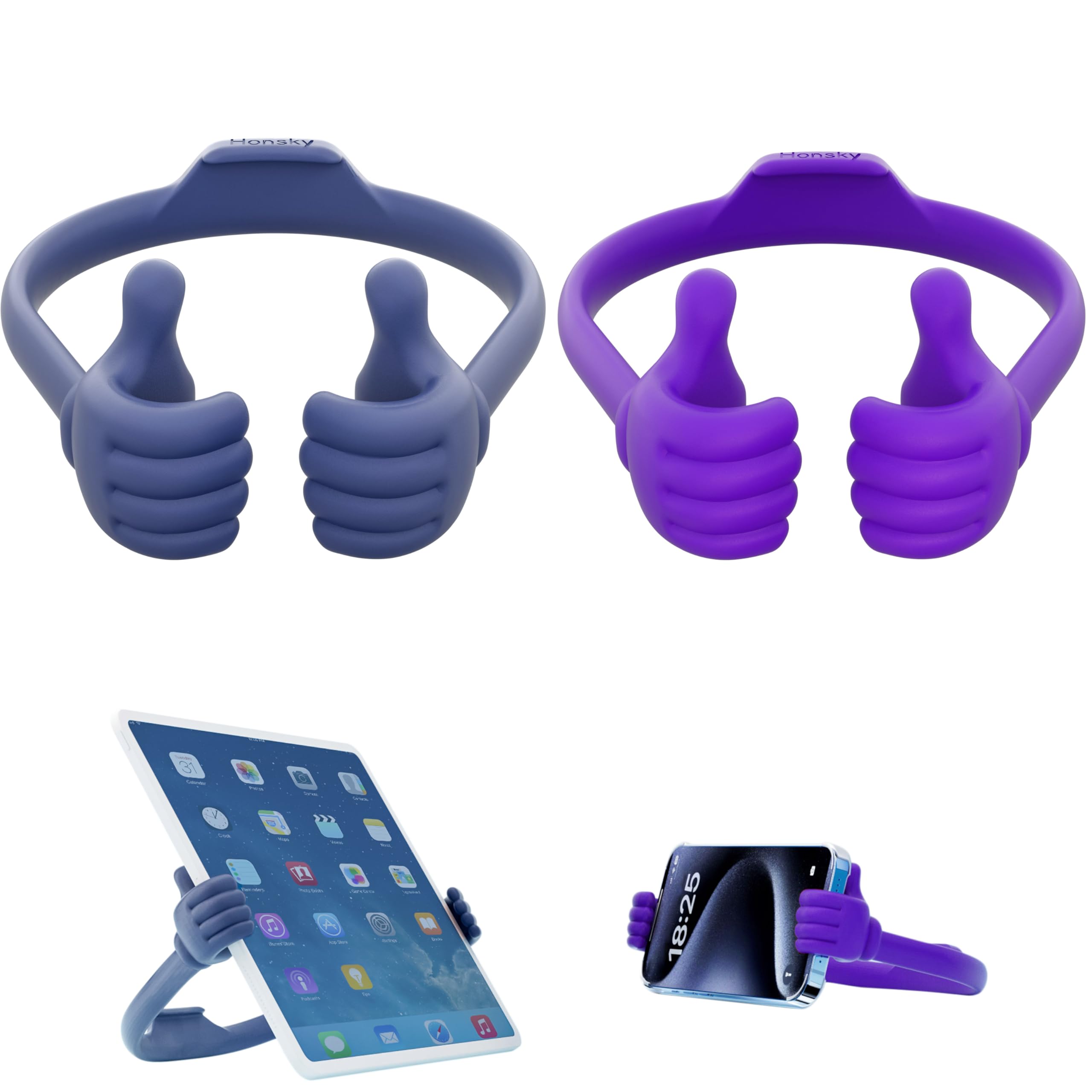 Honsky Adjustable Tablet Stand, Portable Phone Holder for Desk Bed - Multi-Angle Drawing Stand Compatible with All Tablets (Blue Deep & Purple)