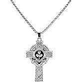 Big Vintage Celtic Cross Pendant Necklace for Men & Women - Stainless Steel Irish Jewelry with Shamrock & Claddagh Design - Adjustable 23.6"+2" Chain - Religious Protective Gift