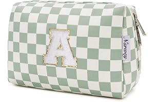 Narwey Christmas Gifts Initial Makeup Bag for Teen Girls Kids Trendy Stuff 6 8 10 11 12 13 14 16 18 Years Old, Personalized Monogram Cosmetic Toiletry Bag, Birthday Gifts for Women Tween (Green A)