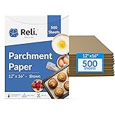 Reli. 500 Pcs Parchment Paper Sheets, Bulk | 12x16 in. | Brown Parchment Sheets/Baking Paper | Non-Stick, Pre-Cut Pan Liners 