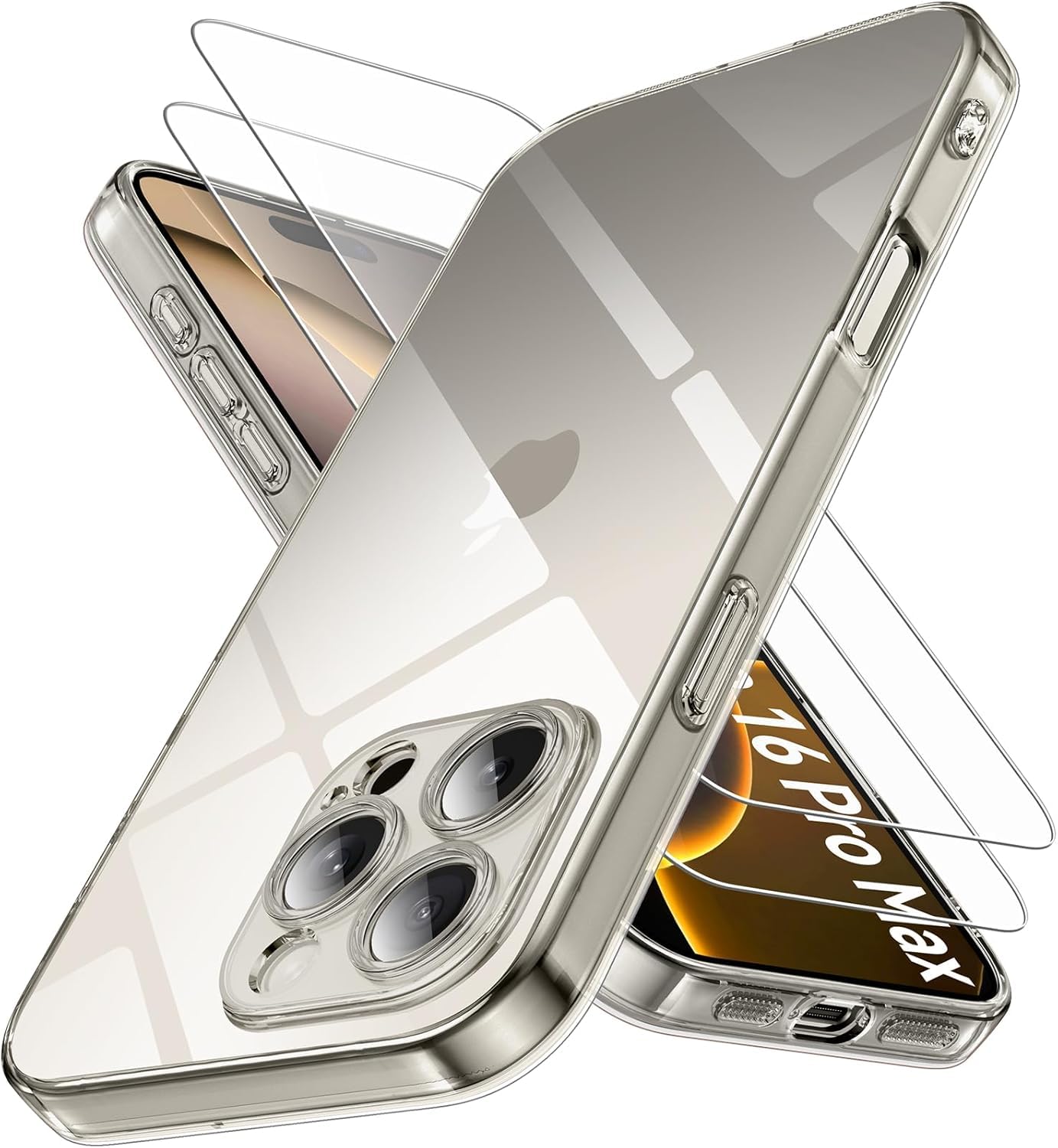 PIXFAB for iPhone 16 Pro Max Clear Case with 2 x Screen Protector Tempered Glass, [Ultra Slim] Scratch Resistant TPU Gel Rubber Soft Skin Silicone [Protective Case] Cover for iPhone 16 Pro Max