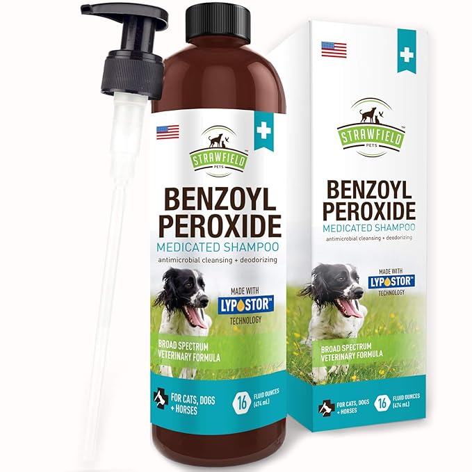Benzoyl Peroxide Shampoo for Dogs Cats + Sulfur 16 oz Medicated Dog