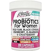 Clean Nutraceuticals Probiotics for Women with D Mannose, Cranberry Extract, Wild Yam, Chasteberry - 20 Probiotic and Prebiotic Strains - PH Balance, Womens Probiotic for Digestive Health - 60 Count