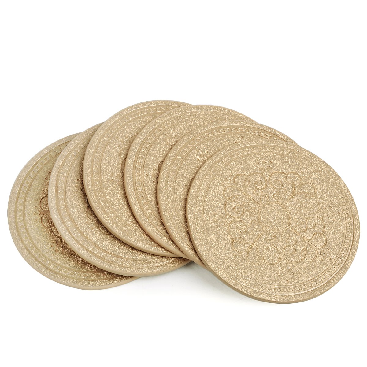 Drinks Coasters,Classic Pattern Faux Leather Coaster Set of 6 with