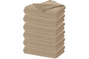 Hiflora Soft Baby Wash Cloths - 6 Pack Absorbent Microfiber Face Towels | Gentle Bathing Rags for Newborns & Toddlers, Coral Fleece, 12x12 Inches, Beige