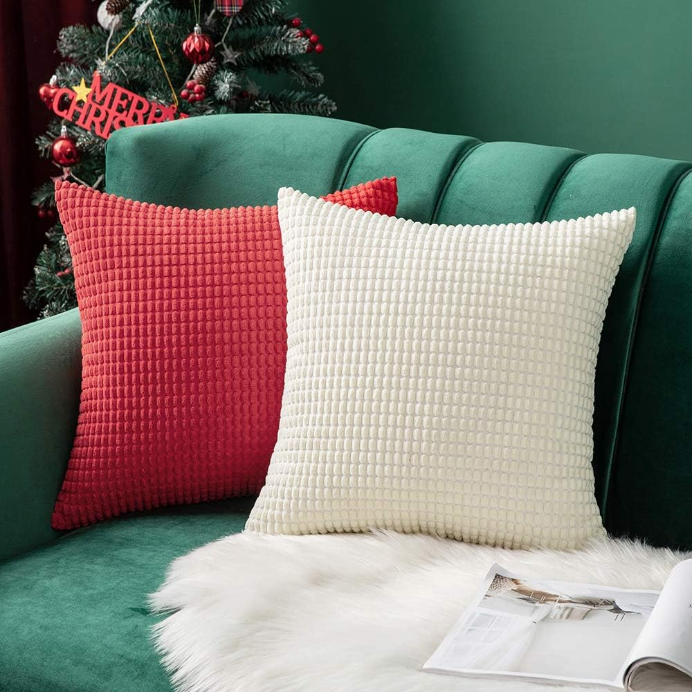 MIULEE Pack of 2 Christmas Decorative Throw Pillow Covers Soft Corduroy Solid Cushion Case Cream White Pillow Cases for Couch Sofa Bedroom Car 18 x 18 Inch 45 x 45 cm: Home & Kitchen