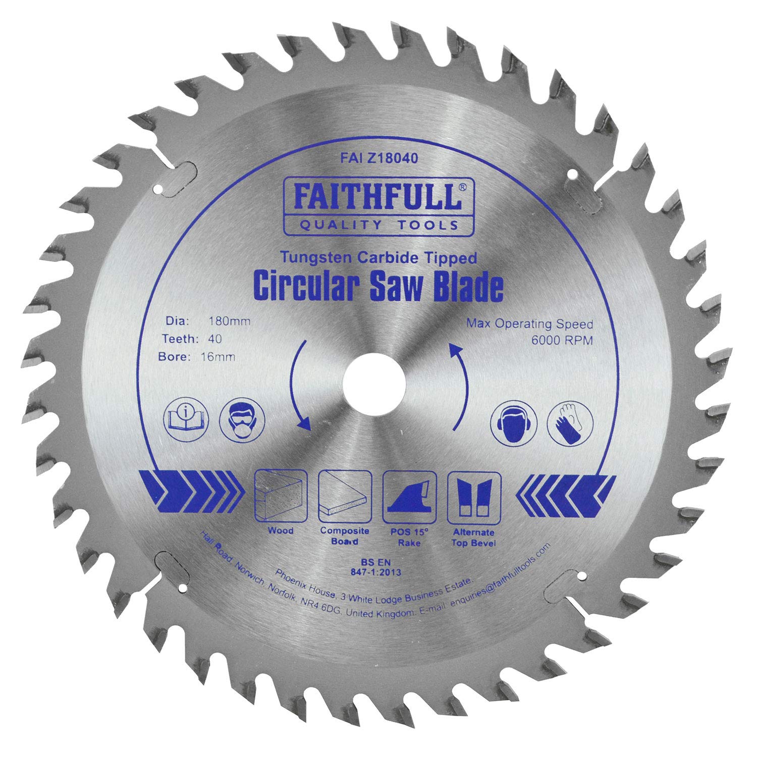 Faithfull FAIZ18040 TCT Circular Saw Blade 180 mm x 16 mm Bore x 40 Teeth