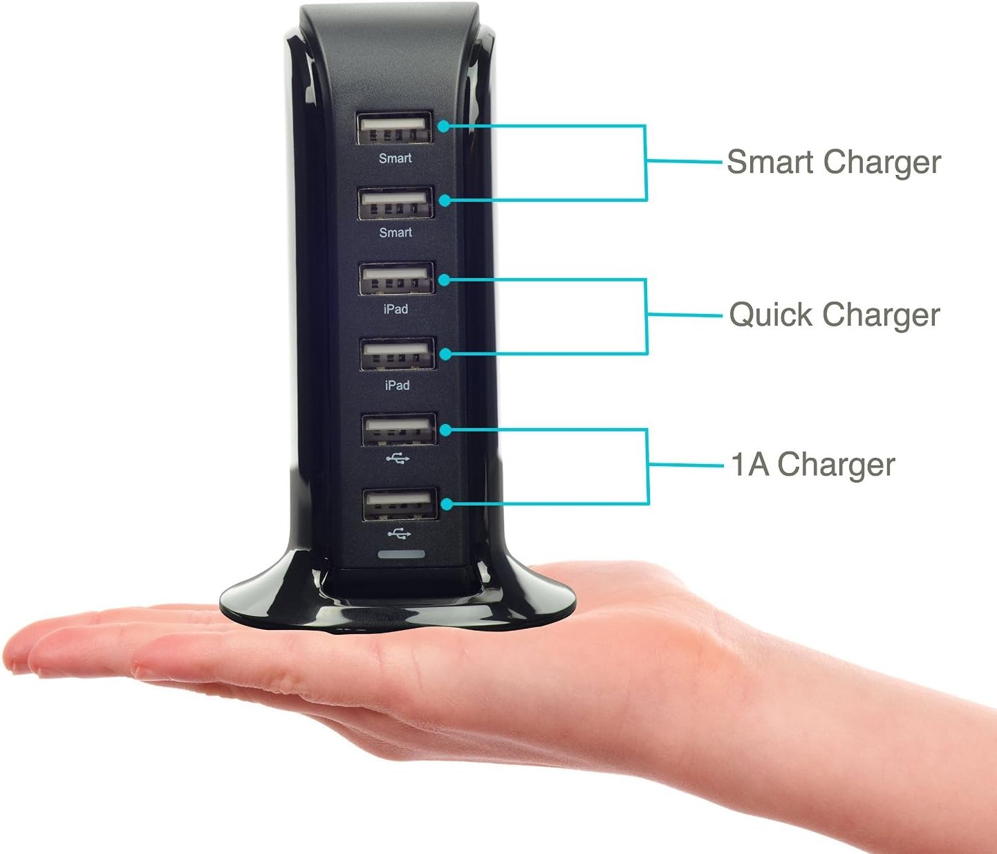 HOGORE ampmob Gear Universal 6 USB Port Rapid Charging Tower Hub - Black