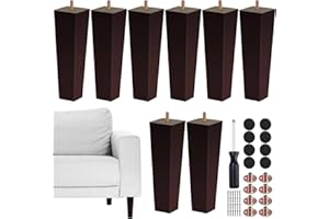 TURSTIN Set of 8 Furniture Legs 8 Inch Square Solid Wood Couch Legs Replacement Sofa Legs Mid Century Furniture Feet for Armchair Bed Dresser Cabinet Include Installation Hardware, Brown