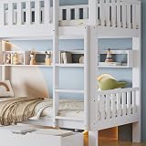 Merax Double Bunk Bed with Ladder Slide 2 Drawers Shelf Pine White 2 x 90x190cm view 6