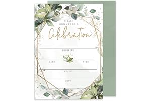 Whaline 25 Sets Greenery Invitations with Envelopes Stickers Watercolor Eucalyptus Leaves Invitation Cards Green Leaves Blank